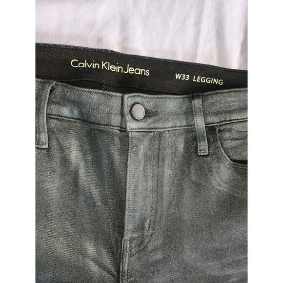 Calvin Klein Jeans Coated Gunmetal Grey Denim Sz 16 Skinny Jeans Leggings 33" W - Picture 5 of 10